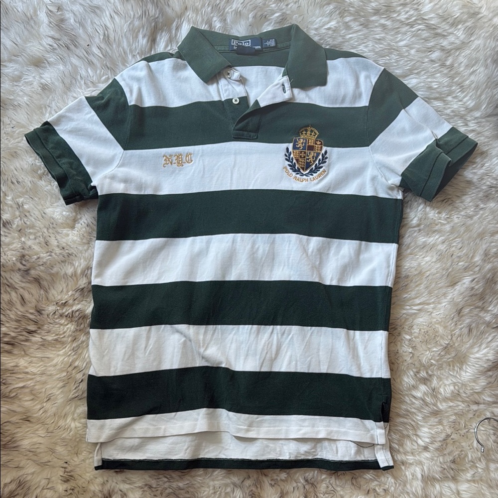 Ralph Lauren Green and White Polo Shirt with Stripes